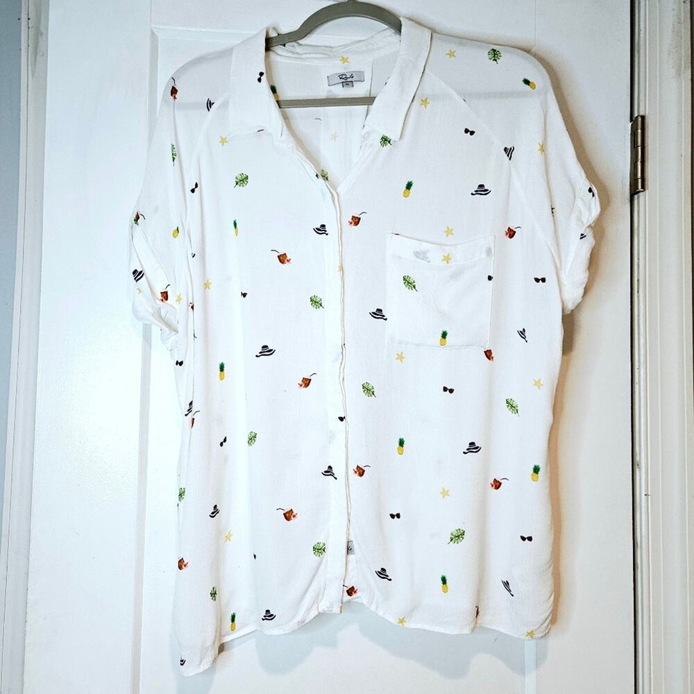 Rails Chase Beach Day Pineapple Print Button Front Shirt Blouse XL